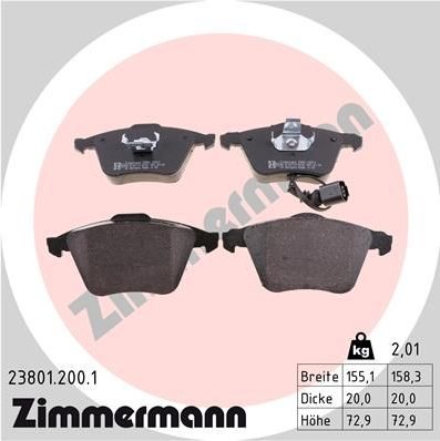 Sada brzdových destiček, kotoučová brzda ZIMMERMANN 23801.200.1