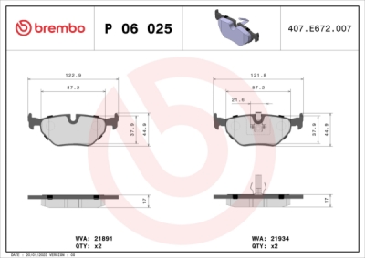 Sada brzdových destiček, kotoučová brzda BREMBO P 06 025