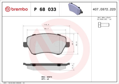 Sada brzdových destiček, kotoučová brzda BREMBO P 68 033
