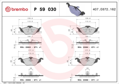 Sada brzdových destiček, kotoučová brzda BREMBO P 59 030