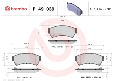 Sada brzdových destiček, kotoučová brzda BREMBO P 49 039