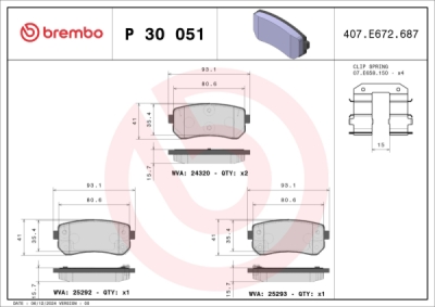 Sada brzdových destiček, kotoučová brzda BREMBO P 30 051