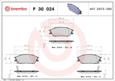 Sada brzdových destiček, kotoučová brzda BREMBO P 30 024
