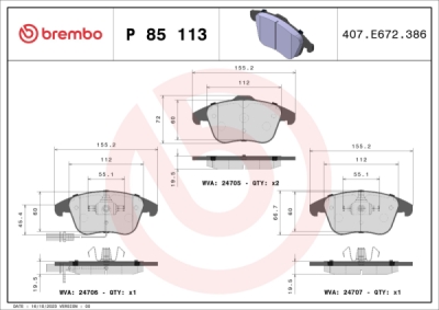 Sada brzdových destiček, kotoučová brzda BREMBO P 85 113