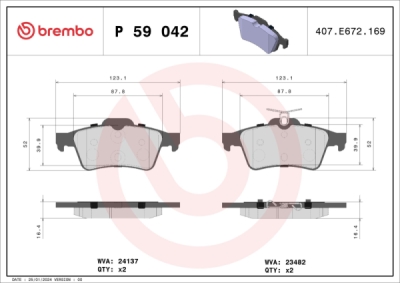 Sada brzdových destiček, kotoučová brzda BREMBO P 59 042