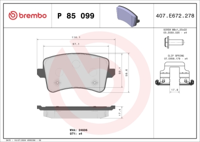 Sada brzdových destiček, kotoučová brzda BREMBO P 85 099