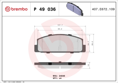Sada brzdových destiček, kotoučová brzda BREMBO P 49 036