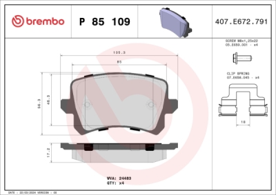 Sada brzdových destiček, kotoučová brzda BREMBO P 85 109