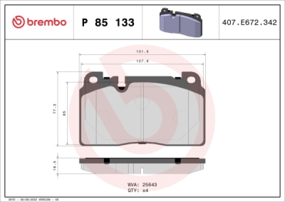Sada brzdových destiček, kotoučová brzda BREMBO P 85 133