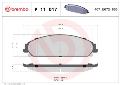 Sada brzdových destiček, kotoučová brzda BREMBO P 11 017 - bazar