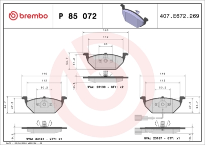 Sada brzdových destiček, kotoučová brzda BREMBO P 85 072