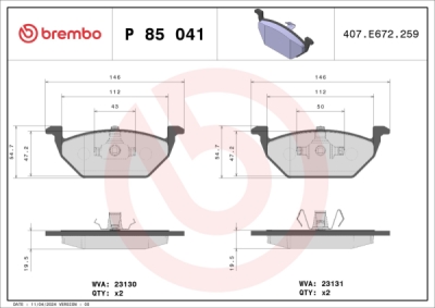 Sada brzdových destiček, kotoučová brzda BREMBO P 85 041