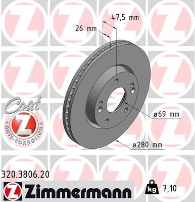 Brzdový kotouč ZIMMERMANN COAT Z 320.3806.20