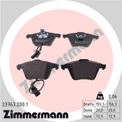 Sada brzdových destiček, kotoučová brzda ZIMMERMANN 23763.200.1