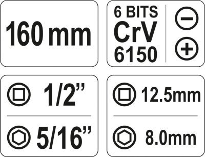 Šroubovák YATO úderový kovový 1/2" s bity 7ks