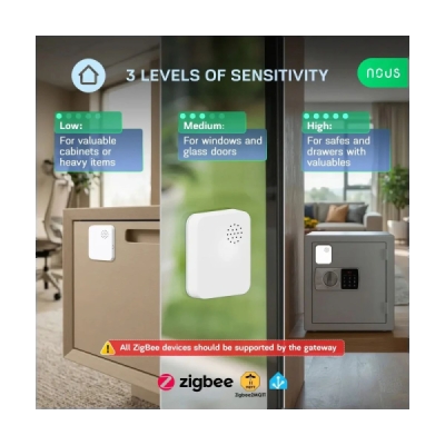 NOUS E14 ZigBee senzor vibrácií s alarmom
