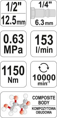 Pneumatický rázový utahovák 1/2" YATO 1150 Nm