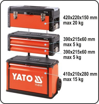 Box vozík na nářadí 3 sekce, 2 zásuvky YATO