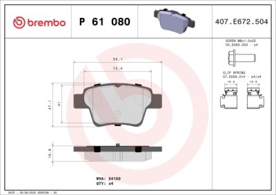 Sada brzdových destiček, kotoučová brzda BREMBO P 61 080