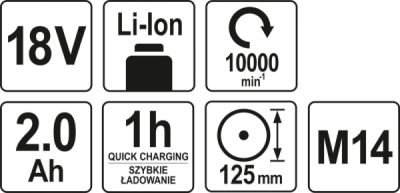 Bruska úhlová AKU 125 mm 18V 10000 ot. Yato YT-82826 - bazar