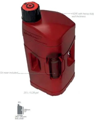 Kanystr POLISPORT 8460000001 PROOCTANE 20 l with standard cap + 250 ml mixer + hose průhledná červená