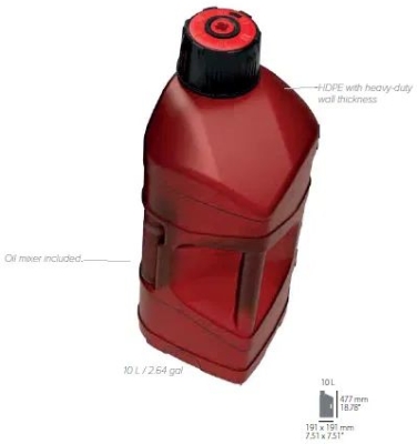 Kanystr POLISPORT 8464600001 PROOCTANE 10 l with standard cap + 100 ml mixer + hose průhledná červená