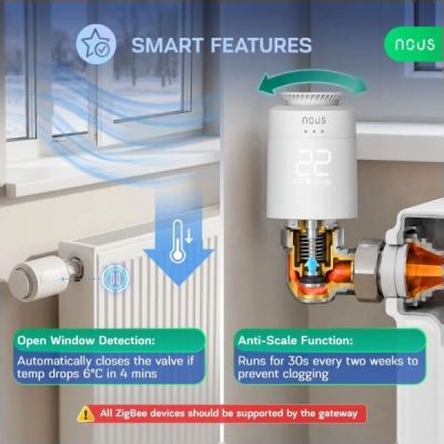 NOUS H1Z ZigBee Chytrá Termostatická Hlavice - TRV (3 kusy)