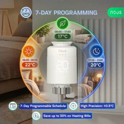 NOUS H1Z ZigBee Chytrá Termostatická Hlavice - TRV (3 kusy)