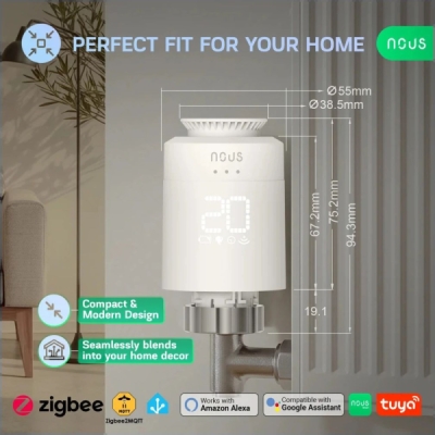 NOUS H1Z ZigBee Chytrá Termostatická Hlavice - TRV (3 kusy)