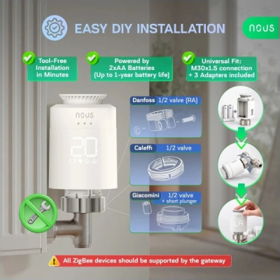 NOUS H1Z ZigBee Chytrá Termostatická Hlavice - TRV (3 kusy)