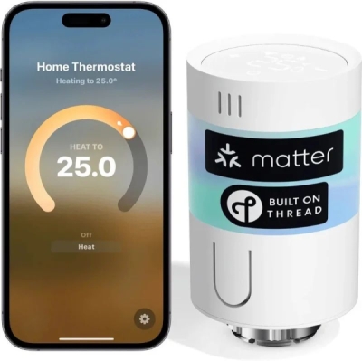 Meross MTS155 Chytrá Termostatická Hlavice na Radiátor, Matter over Thread (EU verze)
