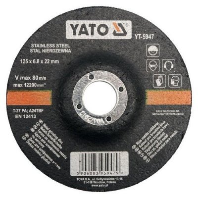 Yato Kotouč na kov 125 x 22 x 6,8 mm vypouklý brusný INOX