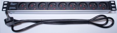 PremiumCord Panel napájecí do 19" racku 1U, 9x230V, 2m kabel