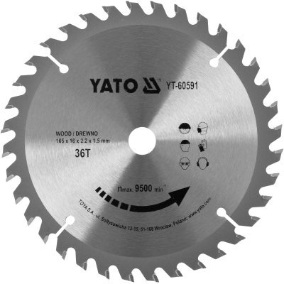 Kotouč na dřevo TCT 165 x 16 mm 36z (pro YT-82810) Yato YT-60591