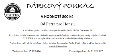 Dárkový poukaz v hodnotě 800 Kč