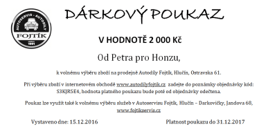 Dárkový poukaz v hodnotě 2 000 Kč