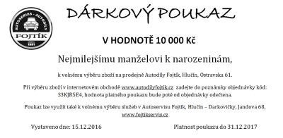 Dárkový poukaz v hodnotě 10 000 Kč