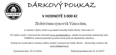 Dárkový poukaz v hodnotě 3 000 Kč
