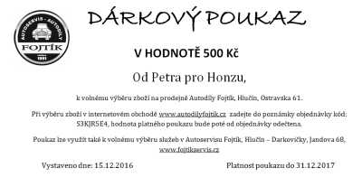Dárkový poukaz v hodnotě 500 Kč
