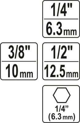 YATO Sada adaptérů pro hlavice 1/4", 3/8", 1/2"