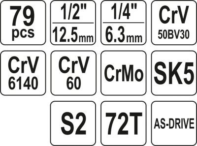 YATO Gola sada kombinovaná 1/2" a 1/4" 79 ks