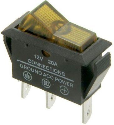 Kolébkový přepínač žlutý OFF-ON 1pol.12V/20A