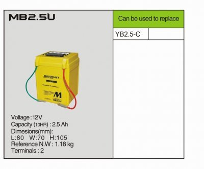 AKUMULATOR MOTO. 12V 2.5AH/40A P+ (WYM:80X70X105/105)