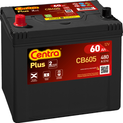 Autobaterie Centra Plus 60AH , 12V 390A , CB605, L+ PLUS POL VLEVO