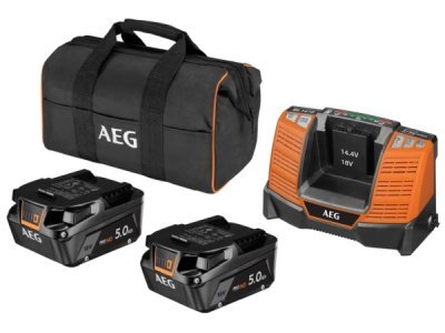 AEG SET 2x Batterie 18V 5AH, Schnelllader, Tasche