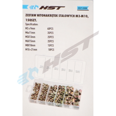 Blindmutterset stål M3-M10 set 150st HST HST0369