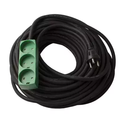 Grøn stikdåse m. 3 udtag og 15m Kabel m. jord