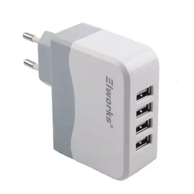 Elworks USB lader 4 udtag 49a hvid/grå
