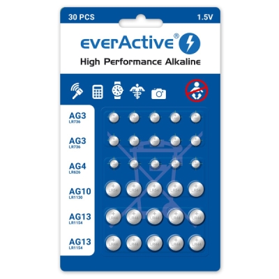 Litija baterija Komplekts SET 10gab LR41 / 5gab LR66 / 5gab LR54 / 10gab LR44 everActive BLEVAGIX30BL