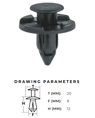 Stiprinājuma poga (MELNA) 8mm HONDA / NISSAN / SUBARU / SUZUKI AutoClips AC-07A